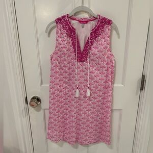 Joules Pink Daisy Foulard Oriella Dress Size US 2 sleeveless embroidered Boho